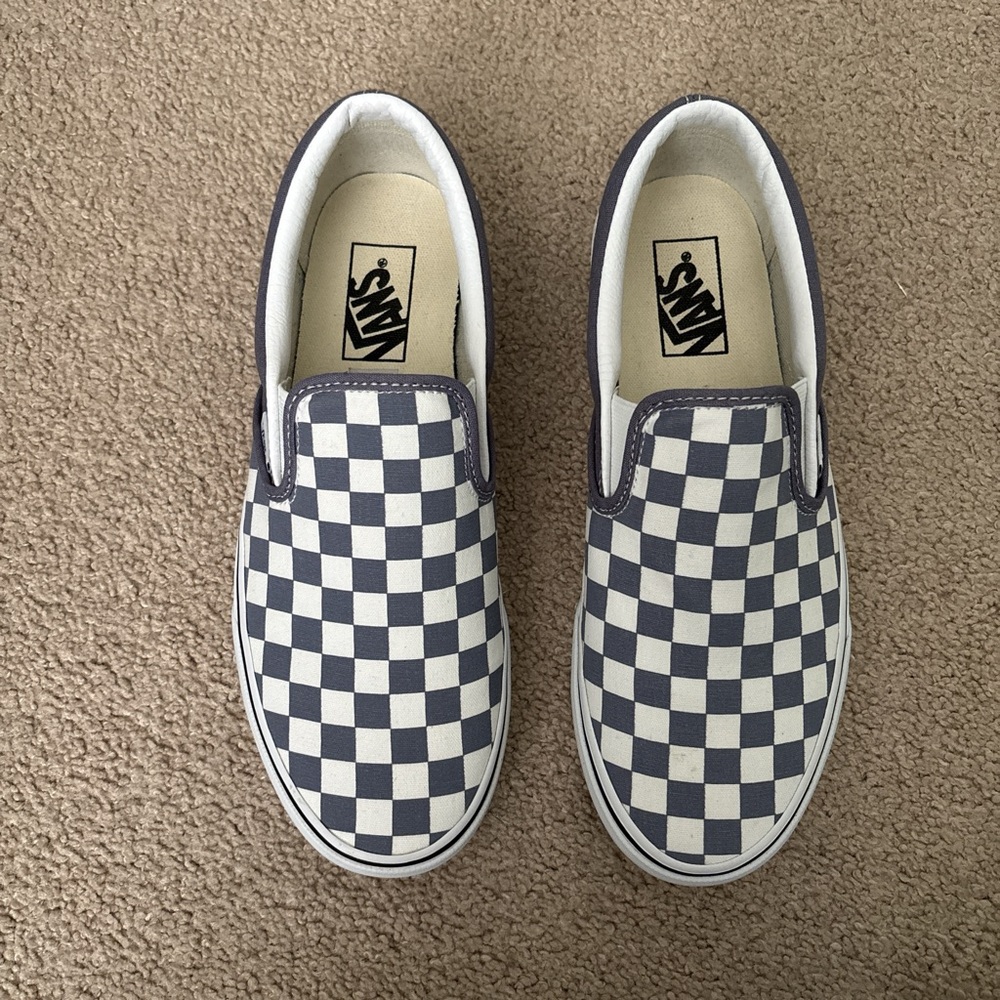 Vans Blue/ Grey Checkerboard Slip-On Sneakers